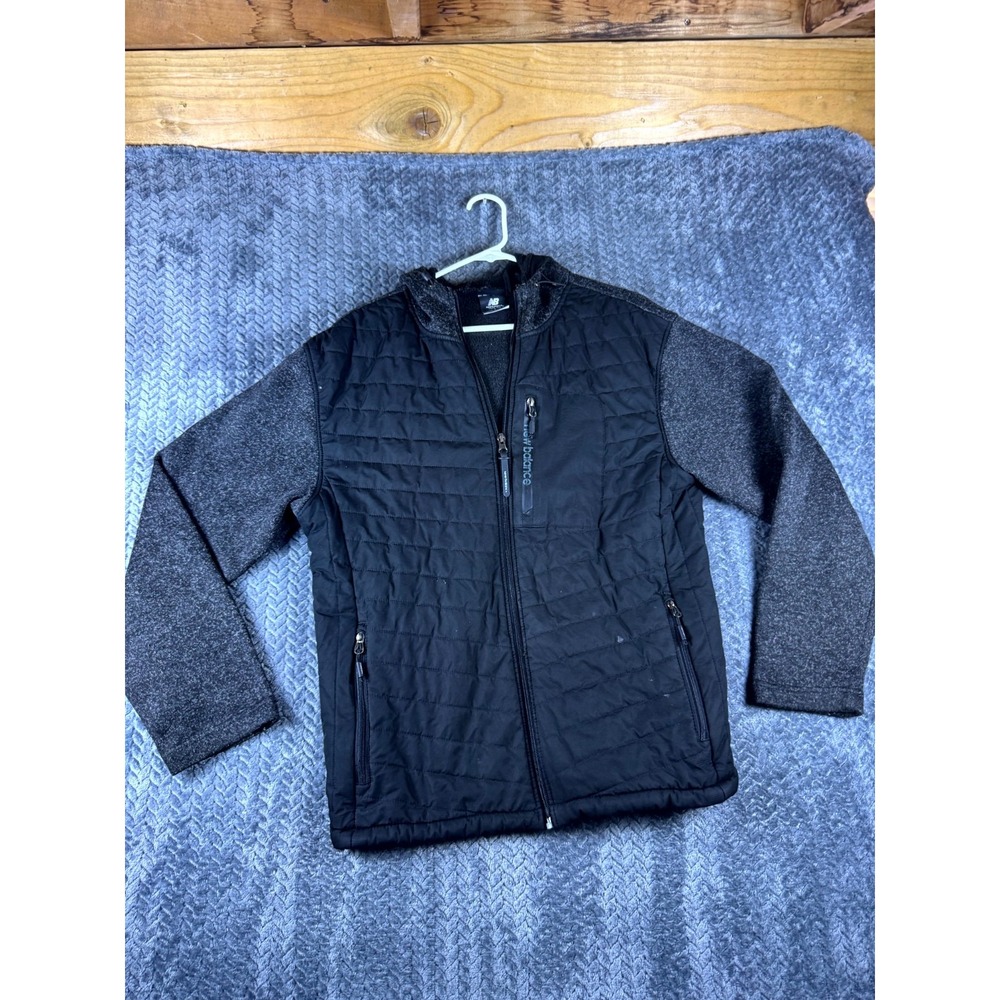 New Balance Jacket Men Large Black Full Zip Baffle Quilted Fleece Logo Mock Neck